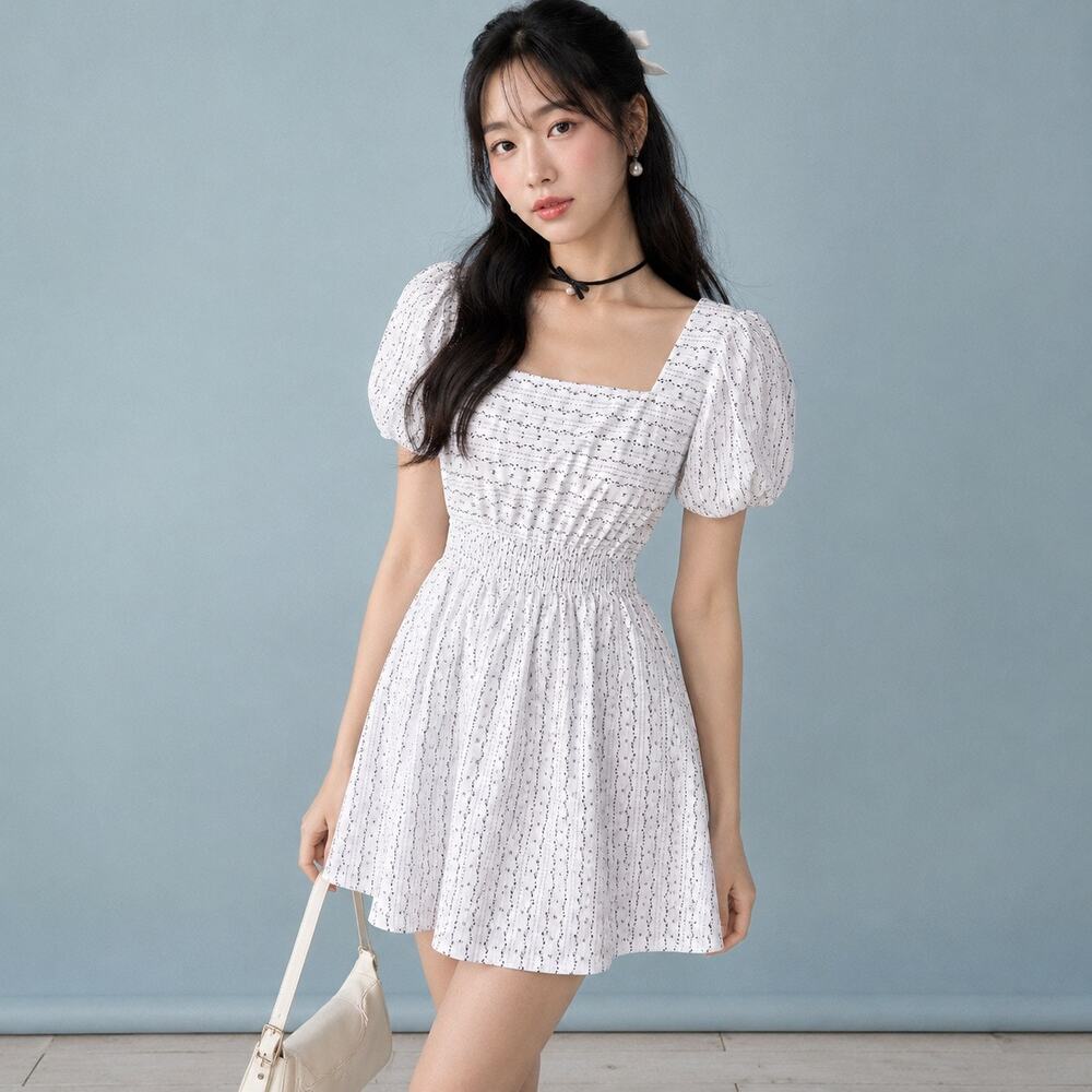 English Factory Square Neck Ruffle Mini Dress Blue Floral Cotton Medium